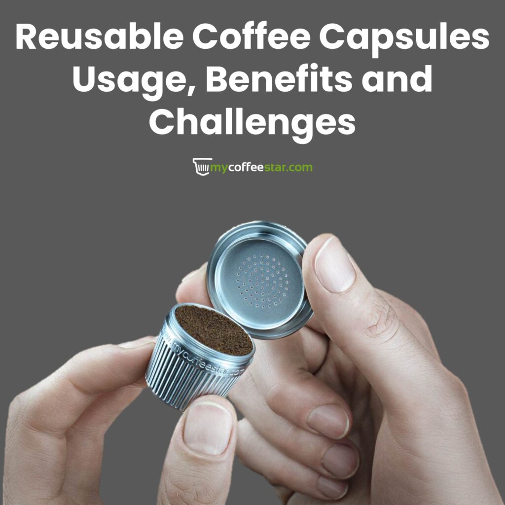 Reusable coffee capsules made of stainless steel on a kitchen counter, eco-friendly and sustainable coffee solution for saving money and reducing waste.